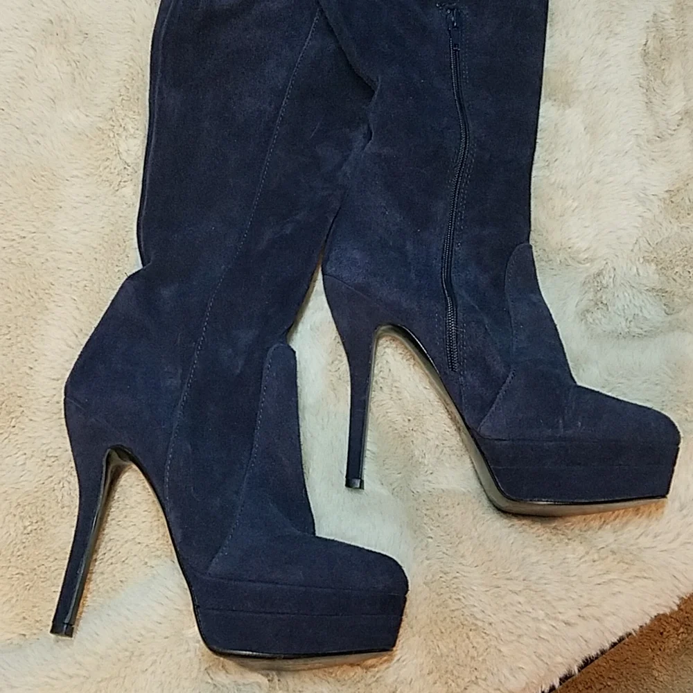Primadonna Collection Platform Stiletto Thigh high OTK Boots Blue Suede ITALY